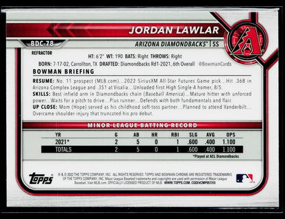2022 Bowman Draft Jordan Lawlar Chrome Refractor #BDC-78