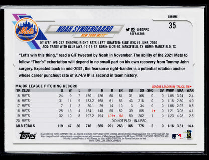 2021 Topps Chrome Noah Syndergaard Sepia Refractor #35