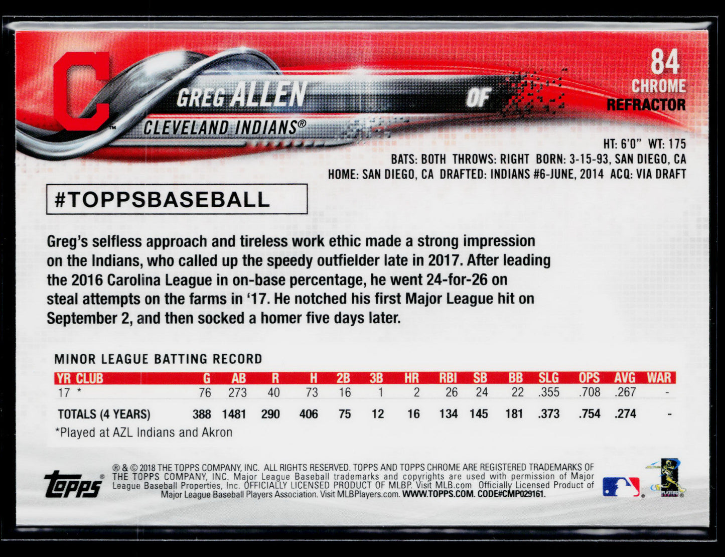 2018 Topps Chrome Greg Allen Rookie Refractor #84