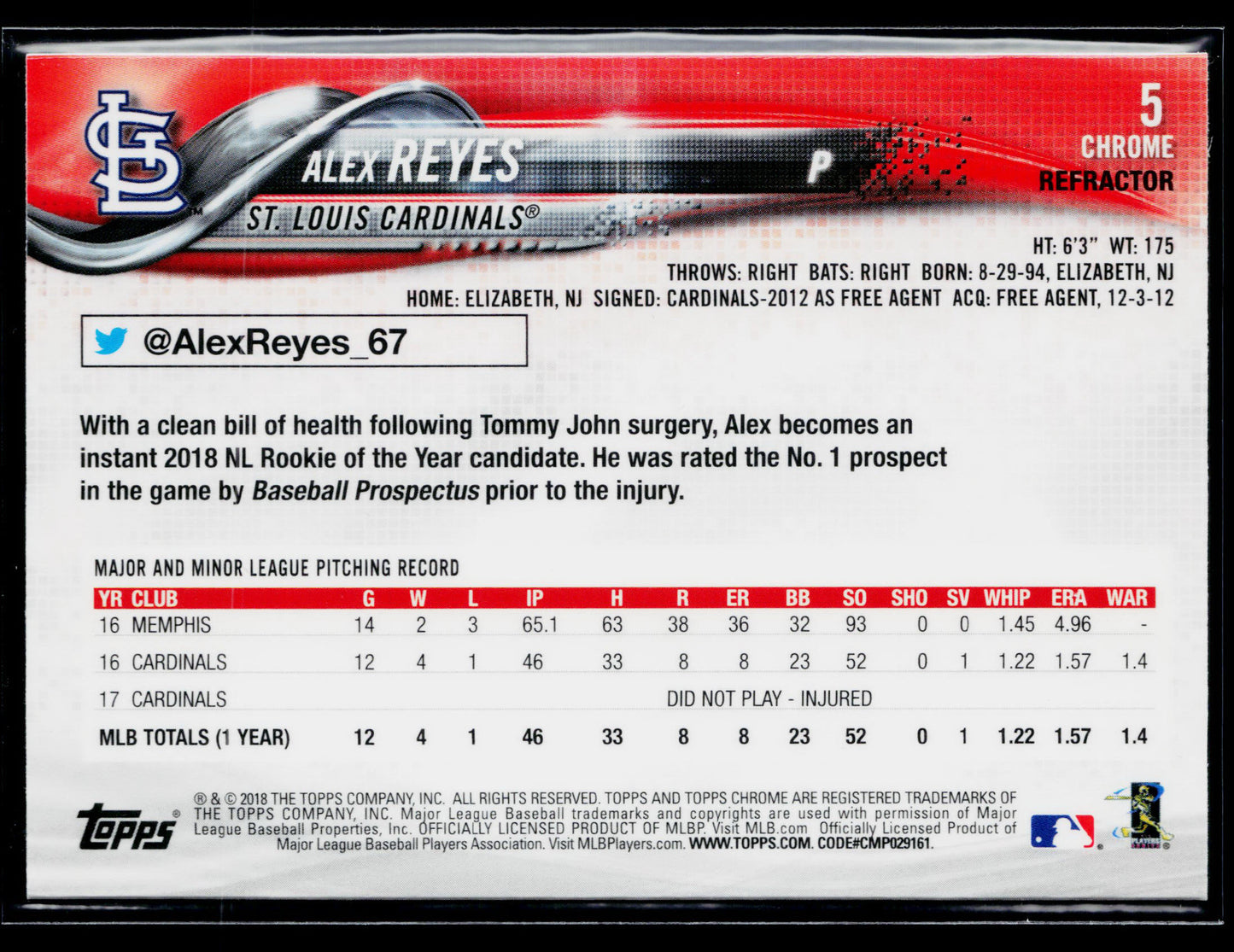 2018 Topps Chrome Alex Reyes Refractor #5