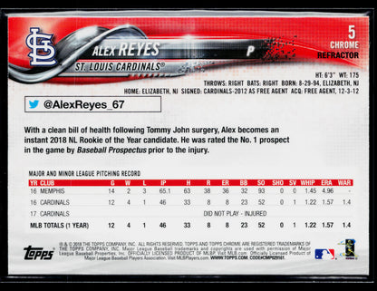 2018 Topps Chrome Alex Reyes Refractor #5