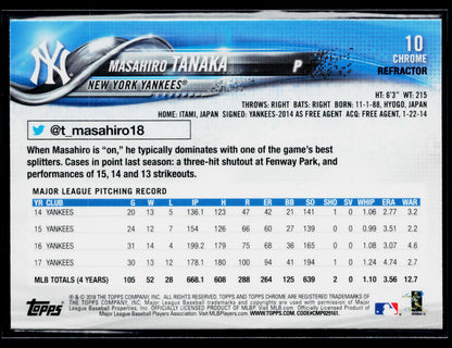 2018 Topps Chrome Masahiro Tanaka Sepia Refractor #10