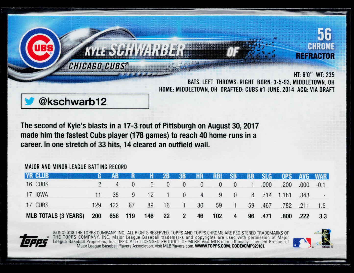 2018 Topps Chrome Kyle Schwarber Sepia Refractor #56