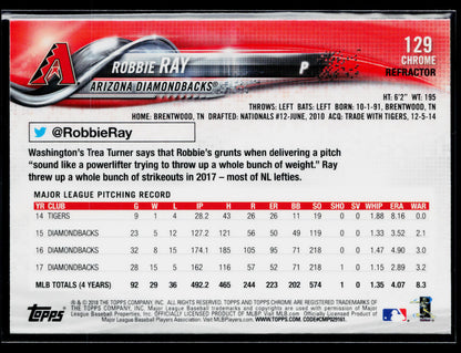 2018 Topps Chrome Robbie Ray Sepia Refractor #129