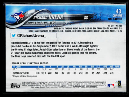 2018 Topps Chrome Richard Urena Rookie Sepia Refractor #43