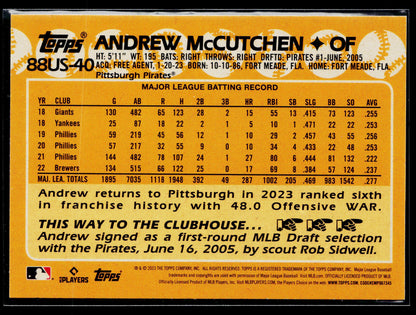 2023 Topps Update Andrew McCutchen 1988 Topps Baseball 35th Anniversary #88US-40