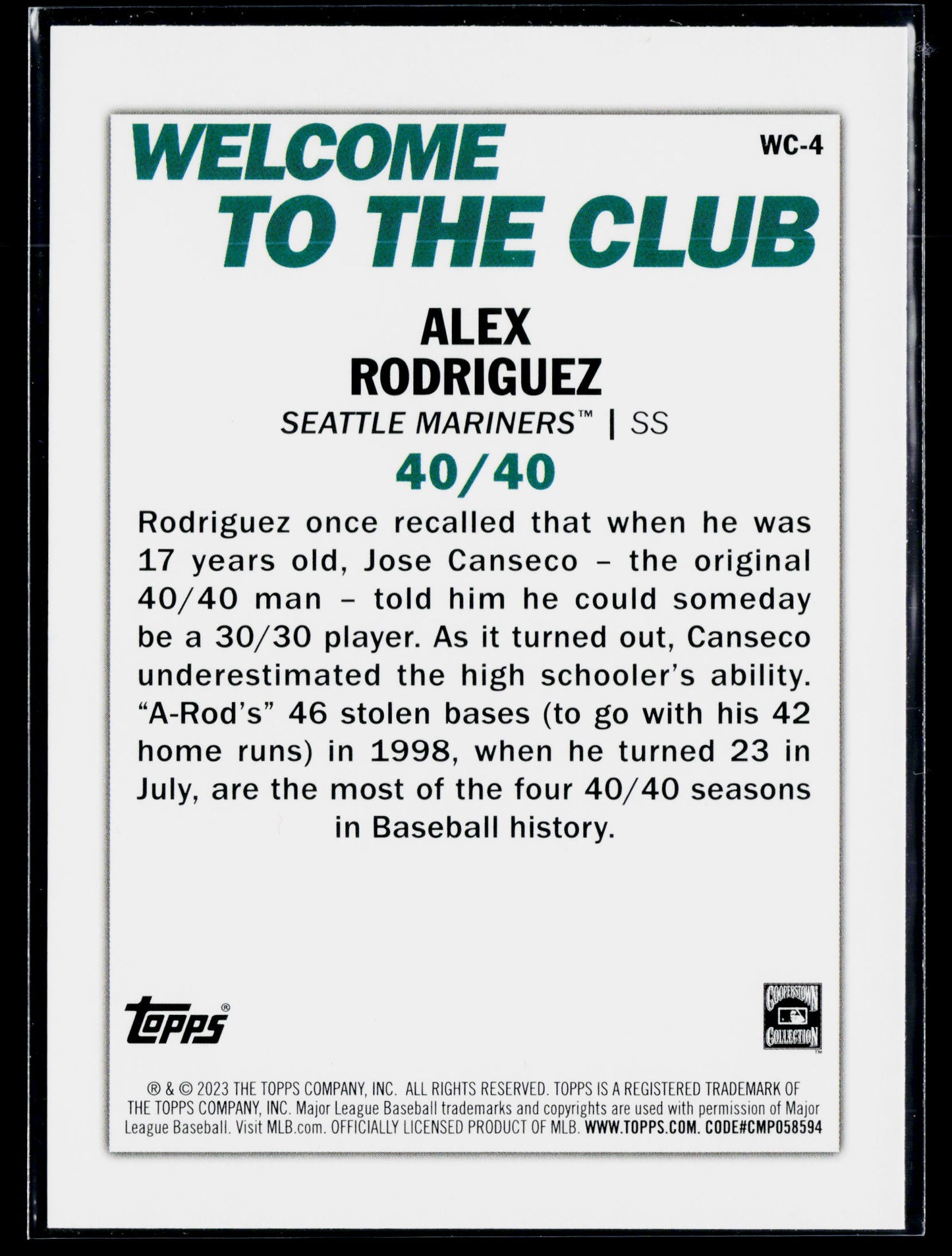 2023 Topps Alex Rodriguez Welcome to the Club #WC-4