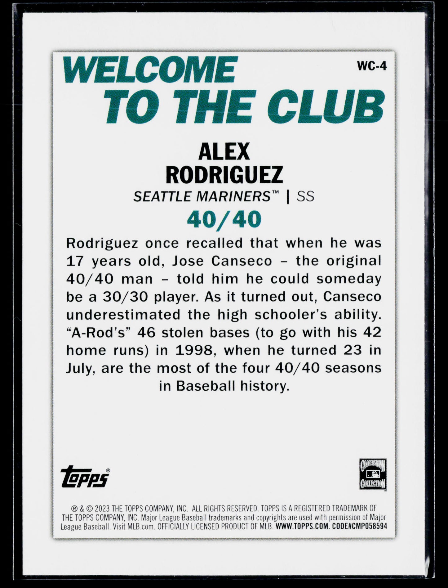 2023 Topps Alex Rodriguez Welcome to the Club #WC-4