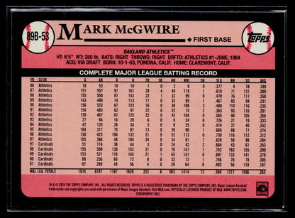2024 Mark McGwire 1989 Topps Baseball 35th Anniversary (Series One) #89B-53