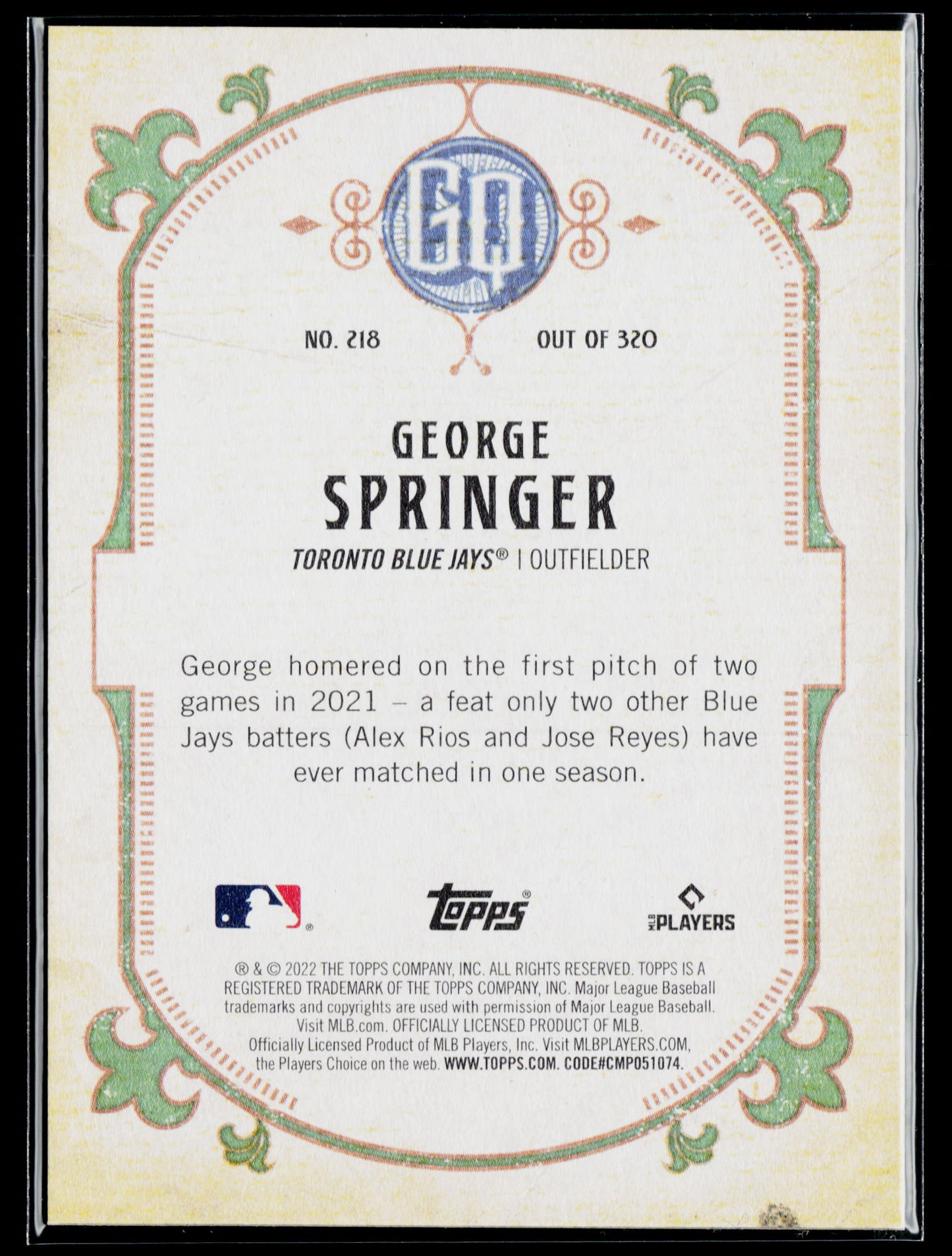 2022 Topps Gypsy Queen George Springer Chrome #218