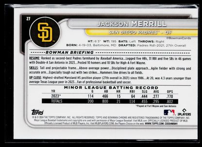 2024 Bowman Chrome Jackson Merrill Rookie #27