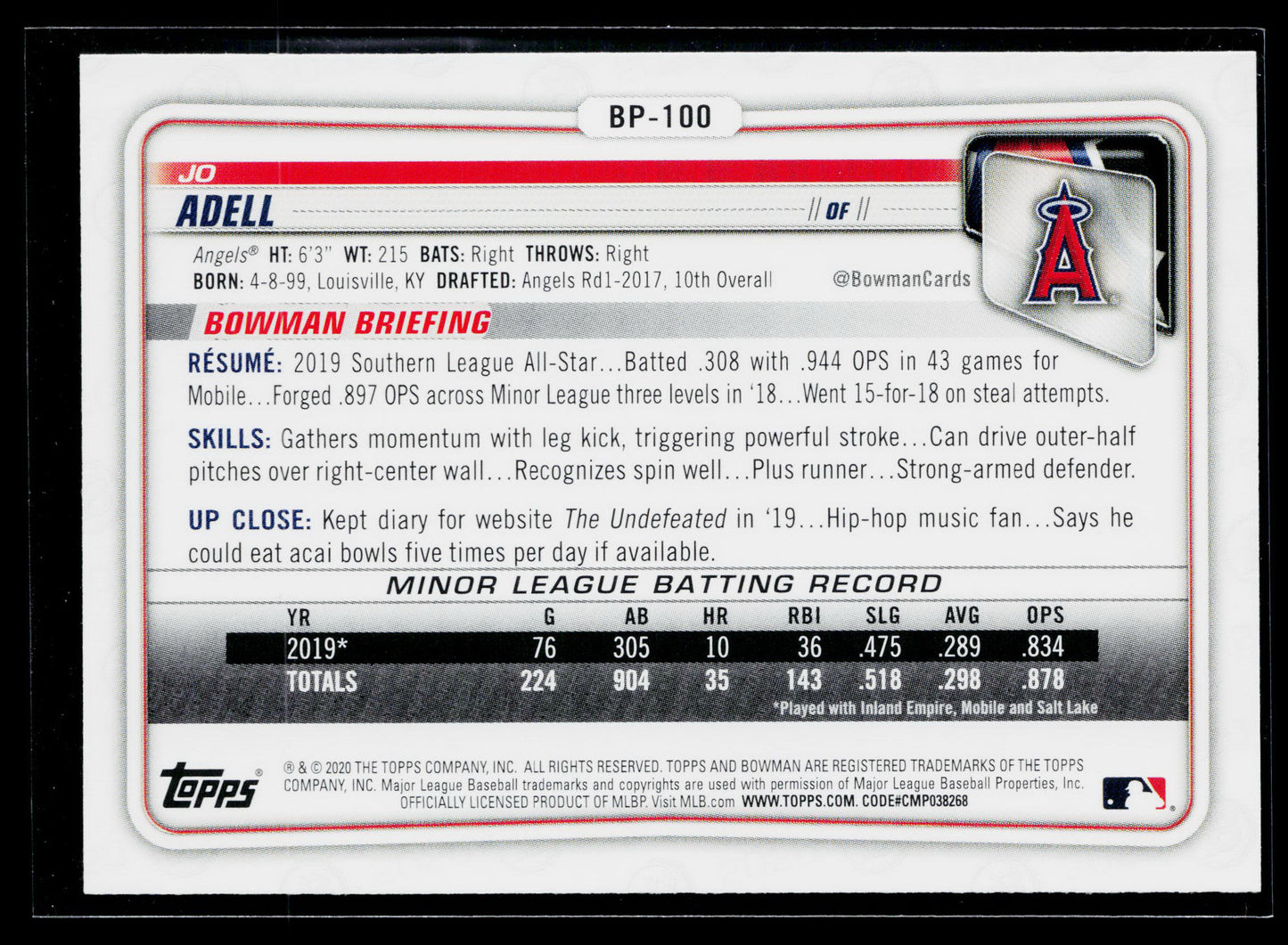 2020 Bowman Jo Adell Prospects #BP-100