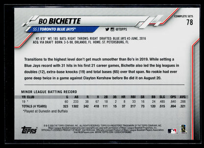 2020 Topps Bo Bichette Factory Set Bonus: Rookie Image Variation #78