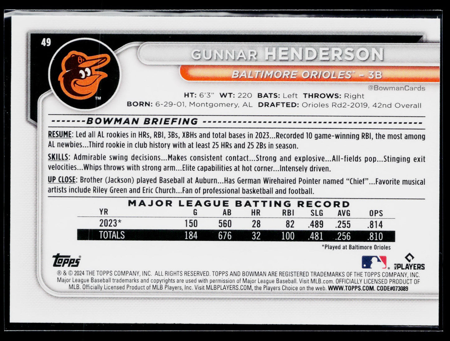 2024 Bowman Gunnar Henderson #49