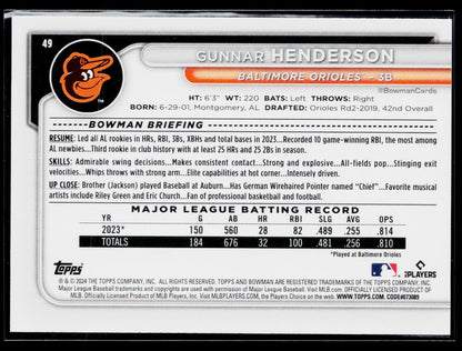2024 Bowman Gunnar Henderson #49
