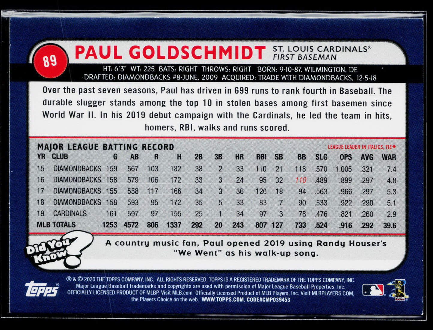 2020 Topps Big League Paul Goldschmidt #89