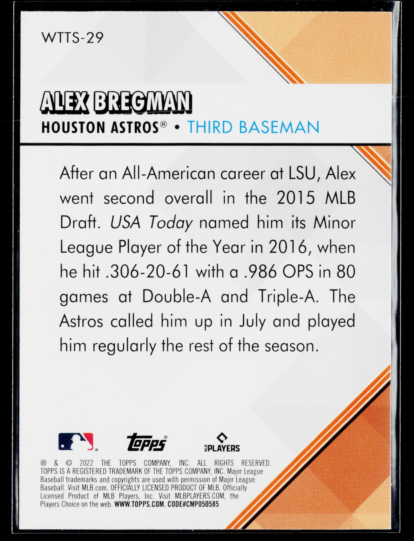 2022 Topps Alex Bregman Welcome to the Show #WTTS-29