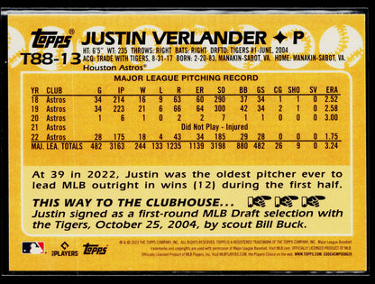 2023 Justin Verlander 1988 Topps Baseball 35th Anniversary (Series One) #T88-13