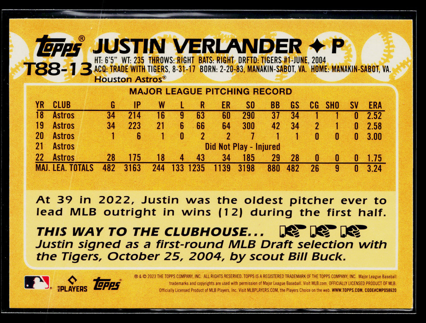 2023 Justin Verlander 1988 Topps Baseball 35th Anniversary (Series One) #T88-13