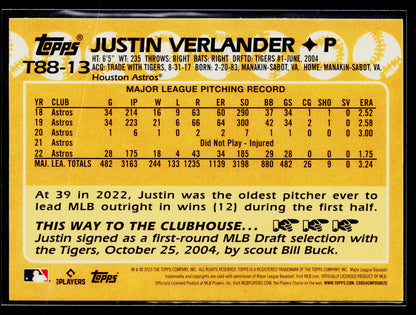 2023 Justin Verlander 1988 Topps Baseball 35th Anniversary (Series One) #T88-13