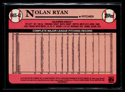 2024 Topps Update Nolan Ryan 1989 Topps Baseball 35th Anniversary #89US-42