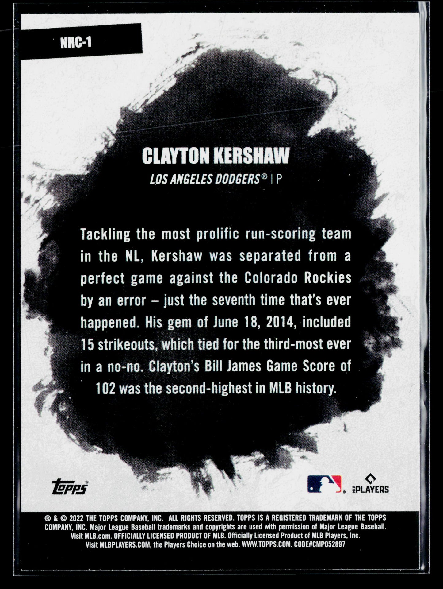 2022 Topps Clayton Kershaw No-Hit Club #NHC-1