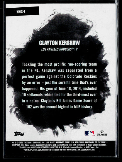 2022 Topps Clayton Kershaw No-Hit Club #NHC-1