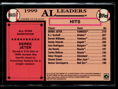 2024 Topps Derek Jeter 1989 Topps Baseball 35th Anniversary All-Stars #89ASB-7