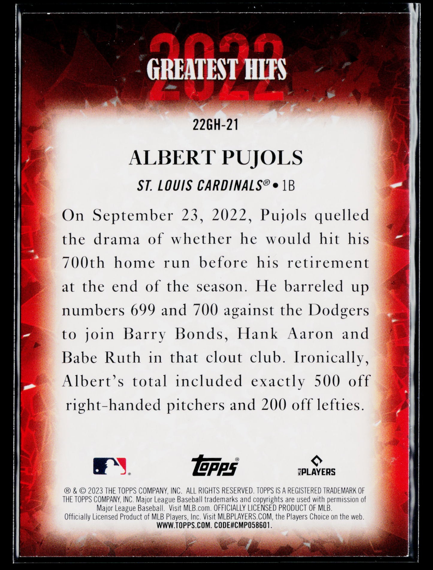 2023 Topps Albert Pujols 2022 Greatest Hits #22GH-21