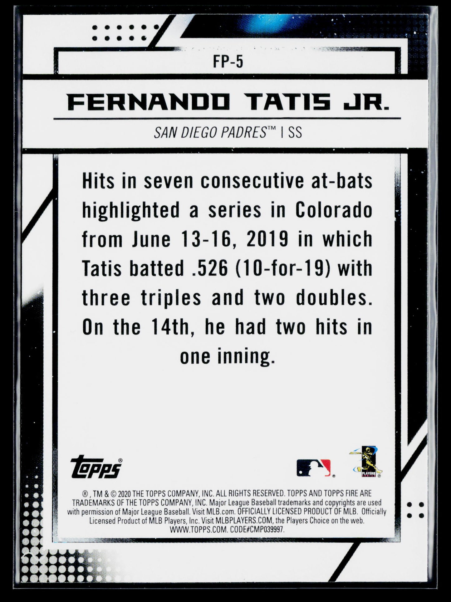 2020 Topps Chrome Fernando Tatis Jr. Topps Fire NBCD Preview #FP-5