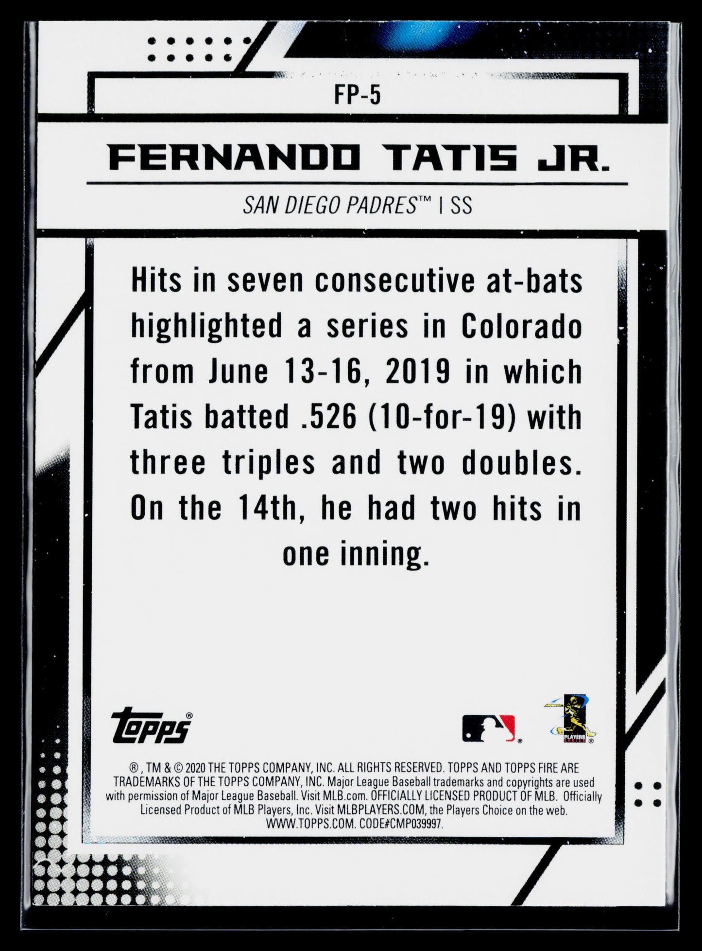 2020 Topps Chrome Fernando Tatis Jr. Topps Fire NBCD Preview #FP-5