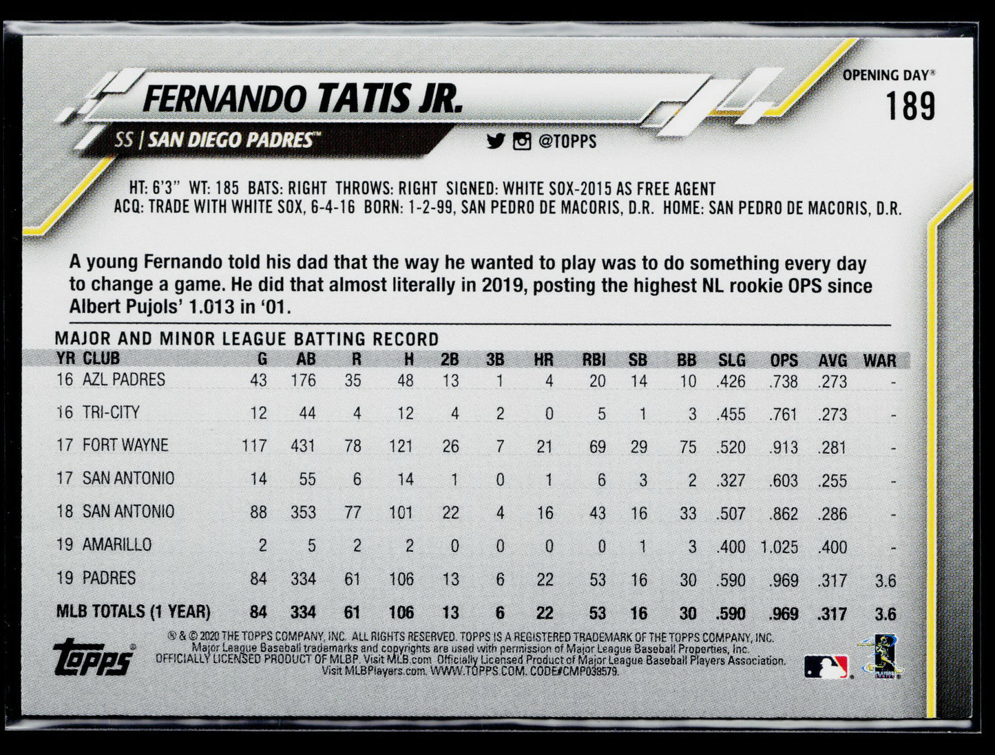 2020 Topps Opening Day Fernando Tatis Jr. #189