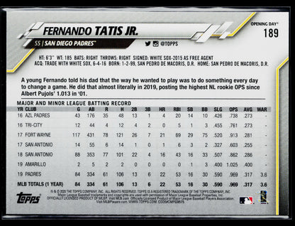 2020 Topps Opening Day Fernando Tatis Jr. #189