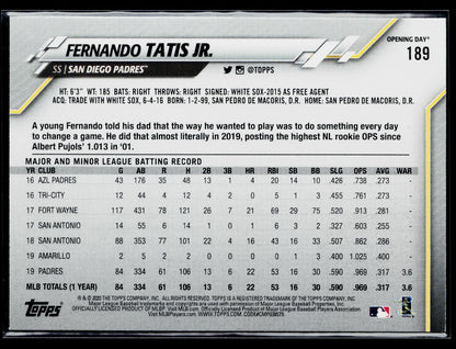 2020 Topps Opening Day Fernando Tatis Jr. #189