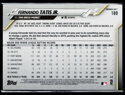 2020 Topps Opening Day Fernando Tatis Jr. #189