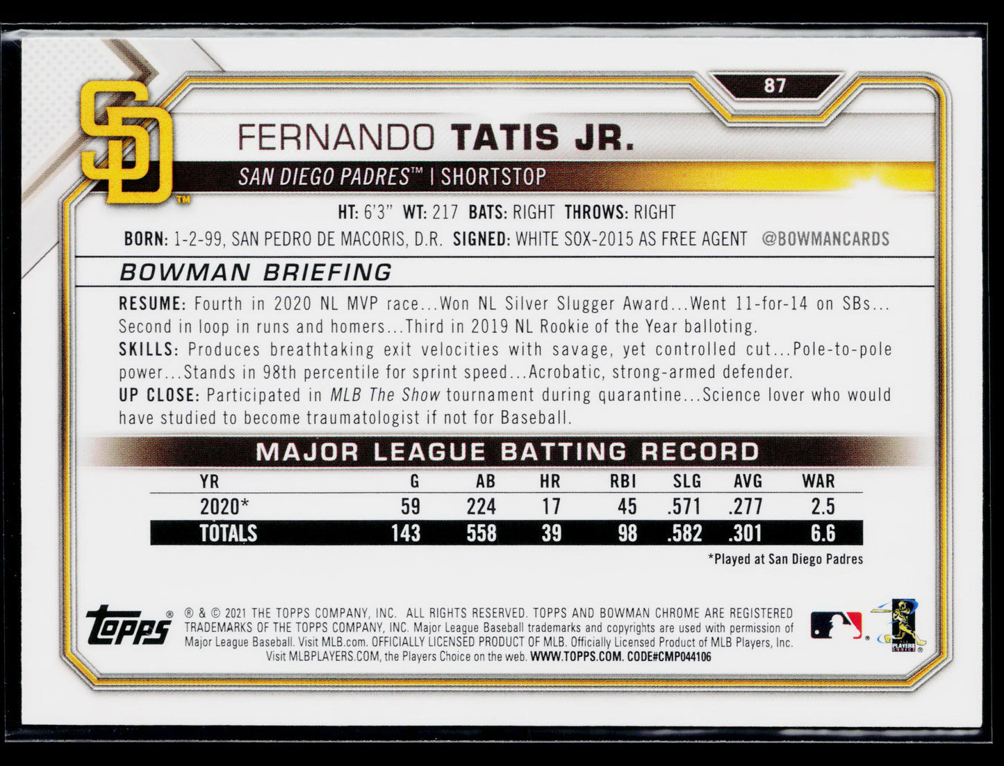2021 Bowman Fernando Tatis Jr. #87