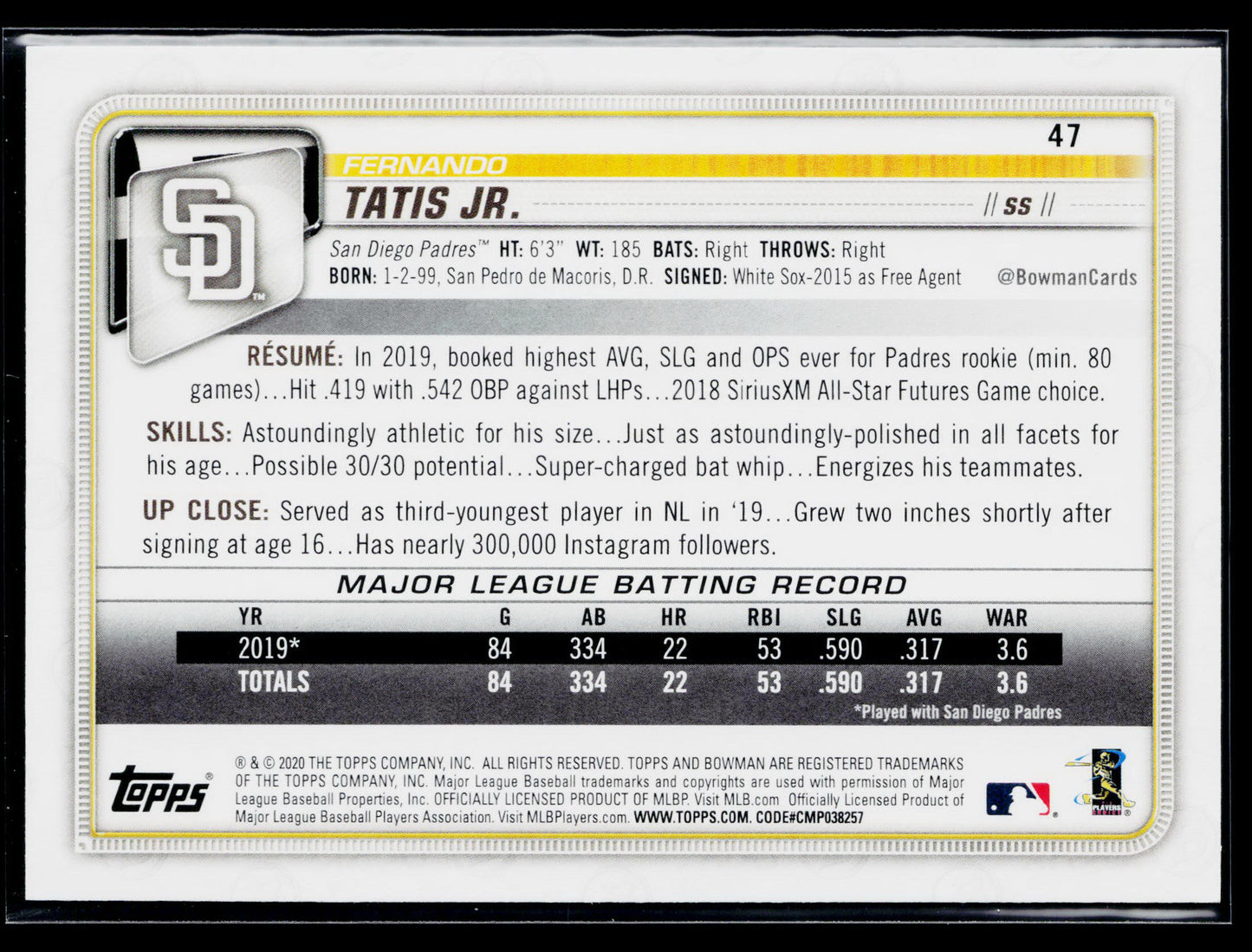 2020 Bowman Fernando Tatis Jr. #47