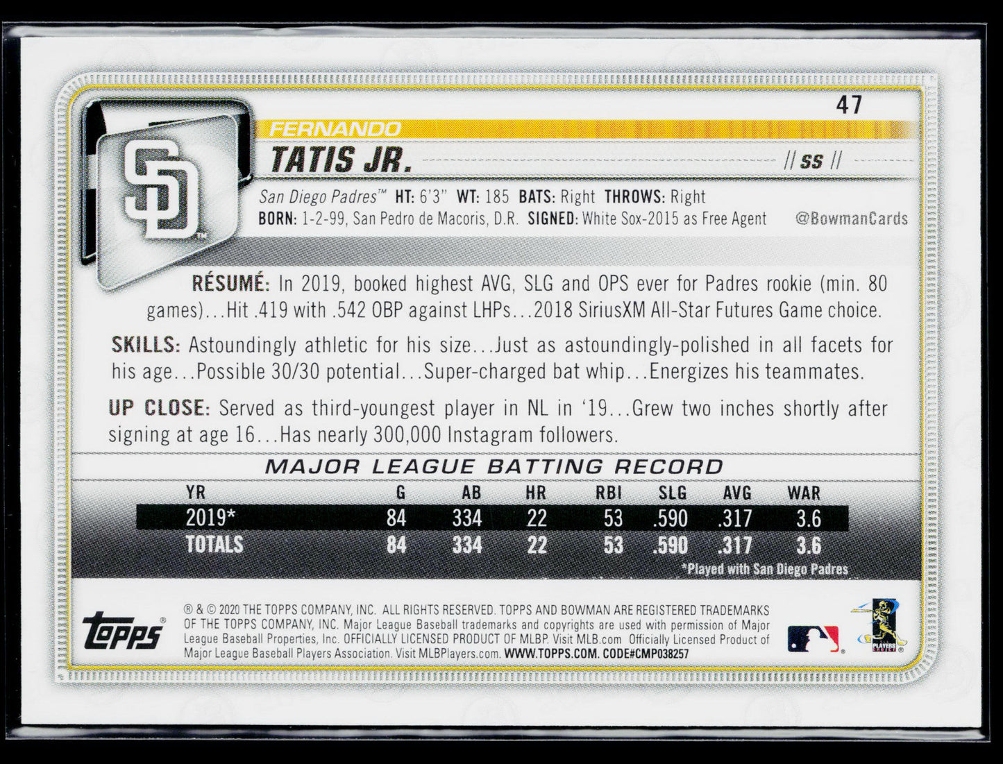 2020 Bowman Fernando Tatis Jr. #47