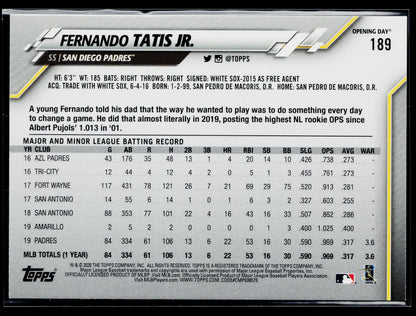 2020 Topps Opening Day Fernando Tatis Jr. #189
