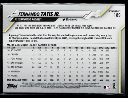 2020 Topps Opening Day Fernando Tatis Jr. #189