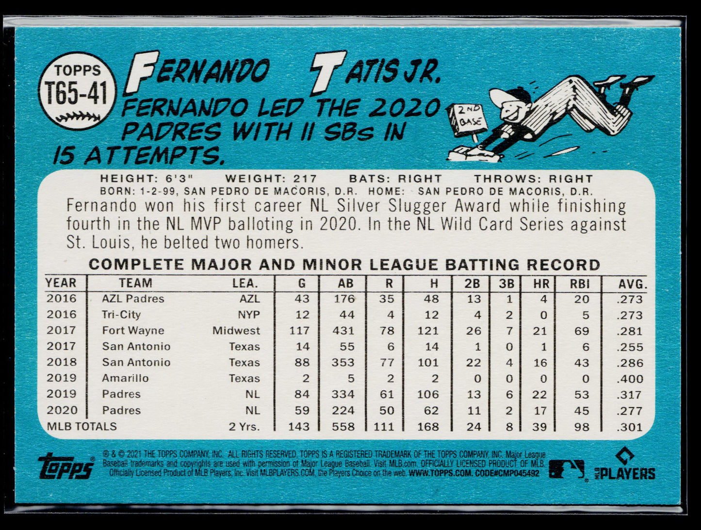 2021 Topps Fernando Tatis Jr. 1965 Topps Redux #T65-41