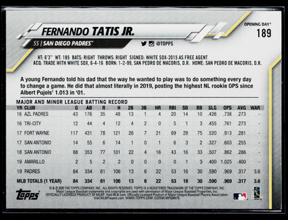 2020 Topps Opening Day Fernando Tatis Jr. #189