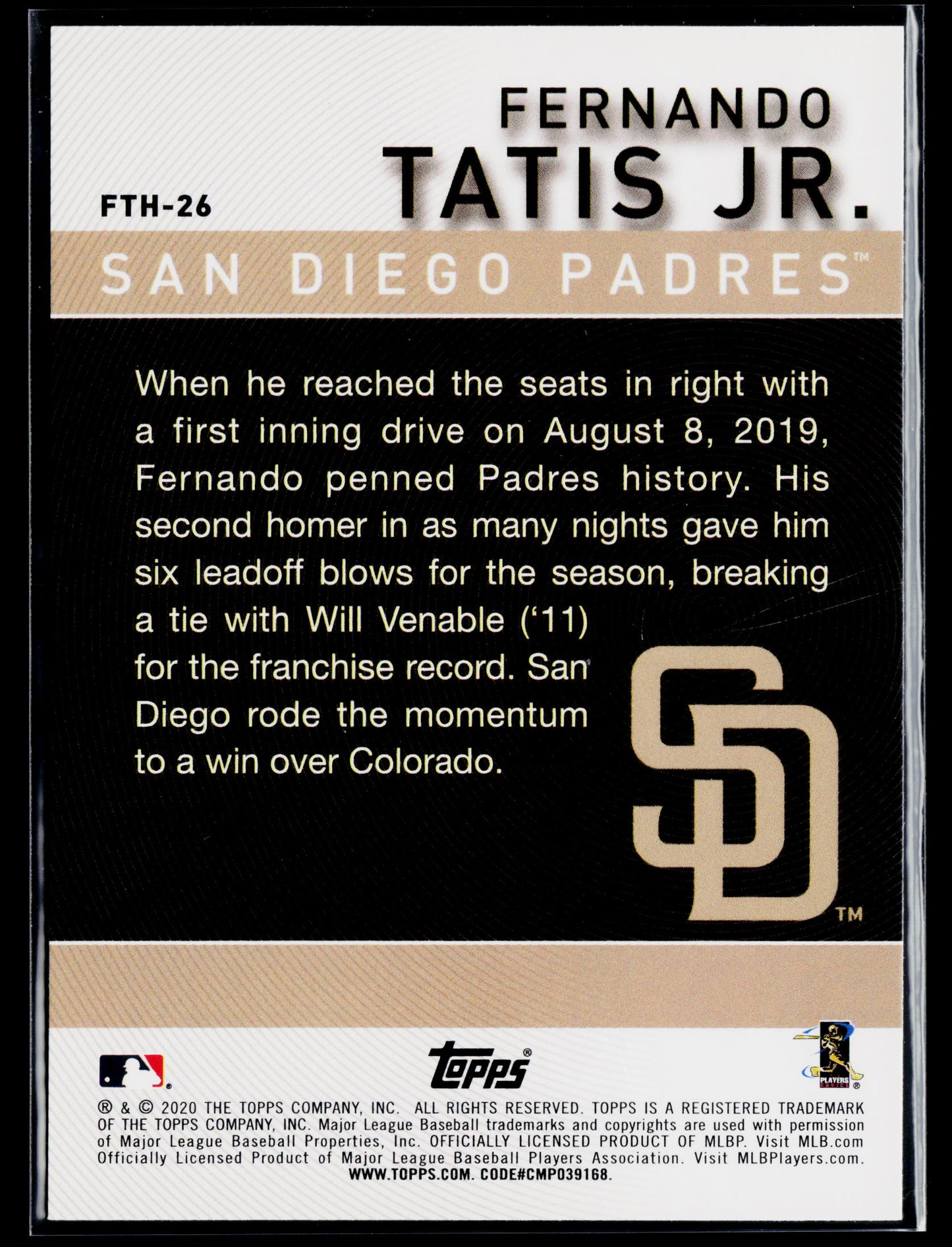 2020 Topps Fernando Tatis Jr. Fernando Tatis Jr. Highlights #FTH-26