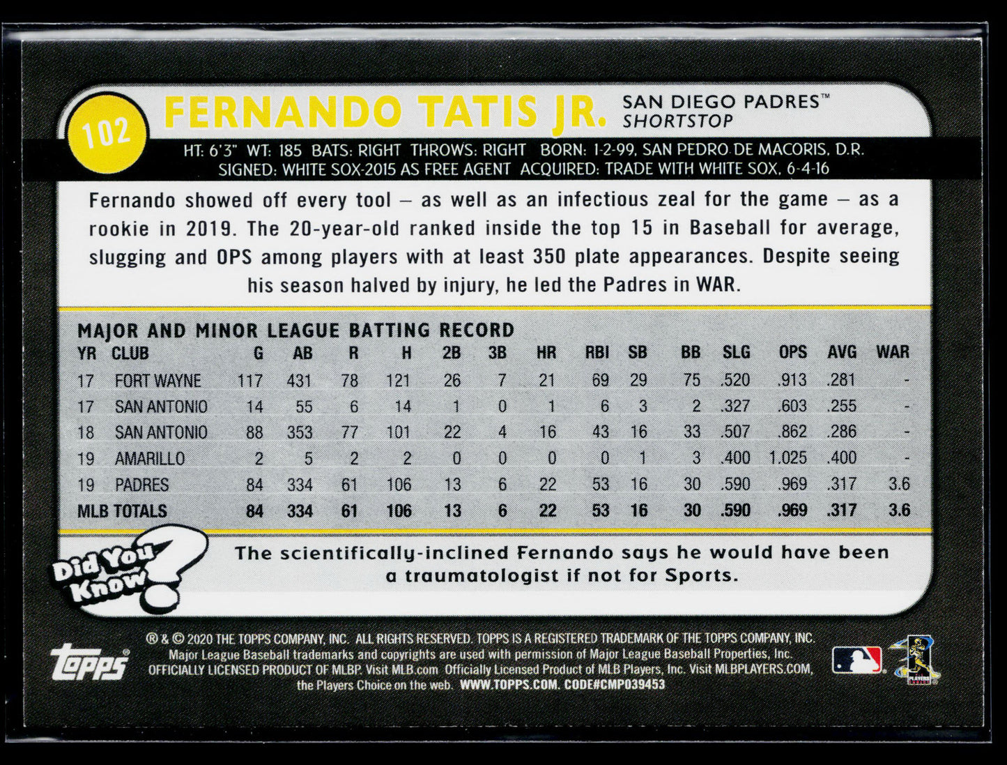2020 Topps Big League Fernando Tatis Jr. #102
