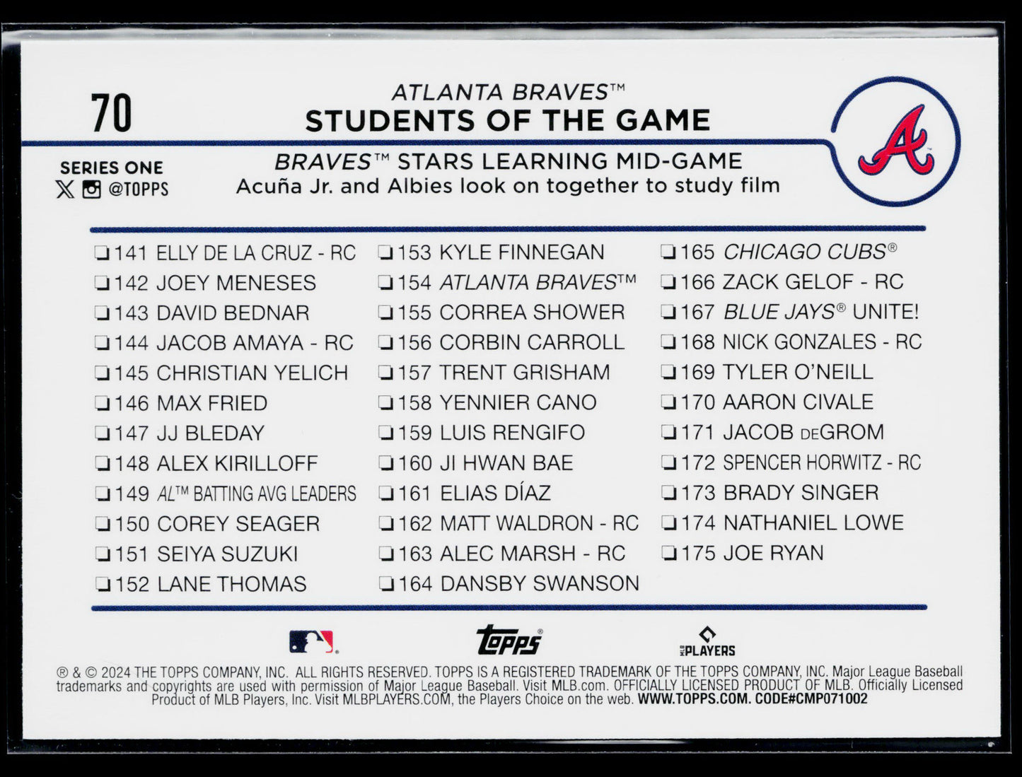 2024 Topps Students of the Game: Braves Stars Learning Mid-Game #70