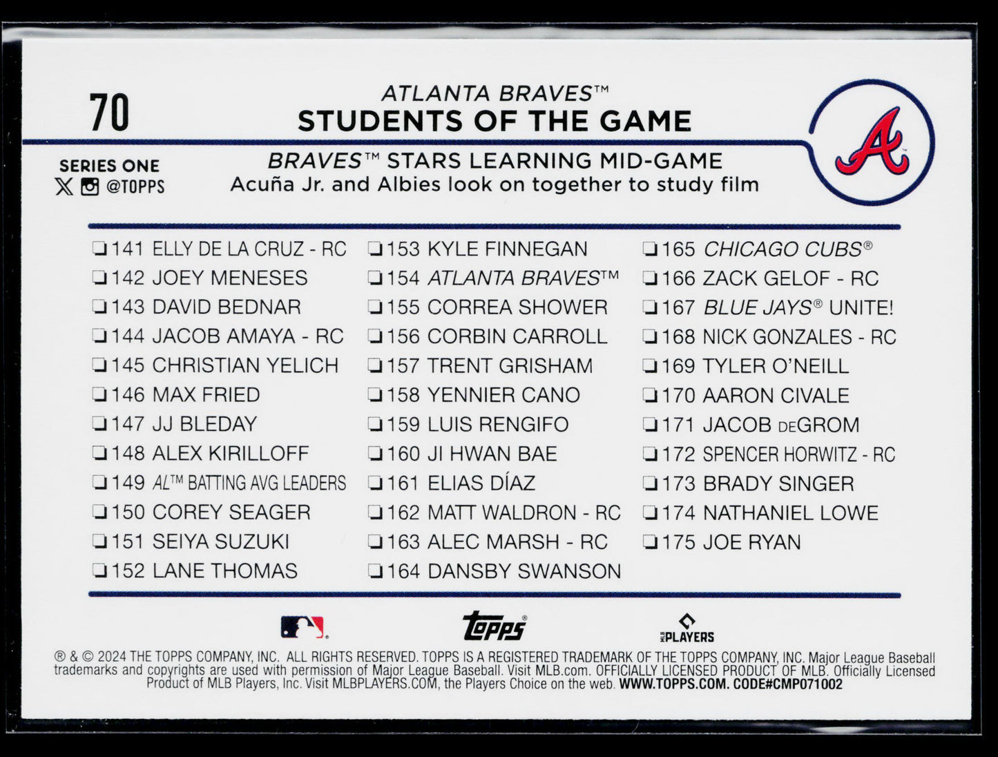 2024 Topps Students of the Game: Braves Stars Learning Mid-Game #70