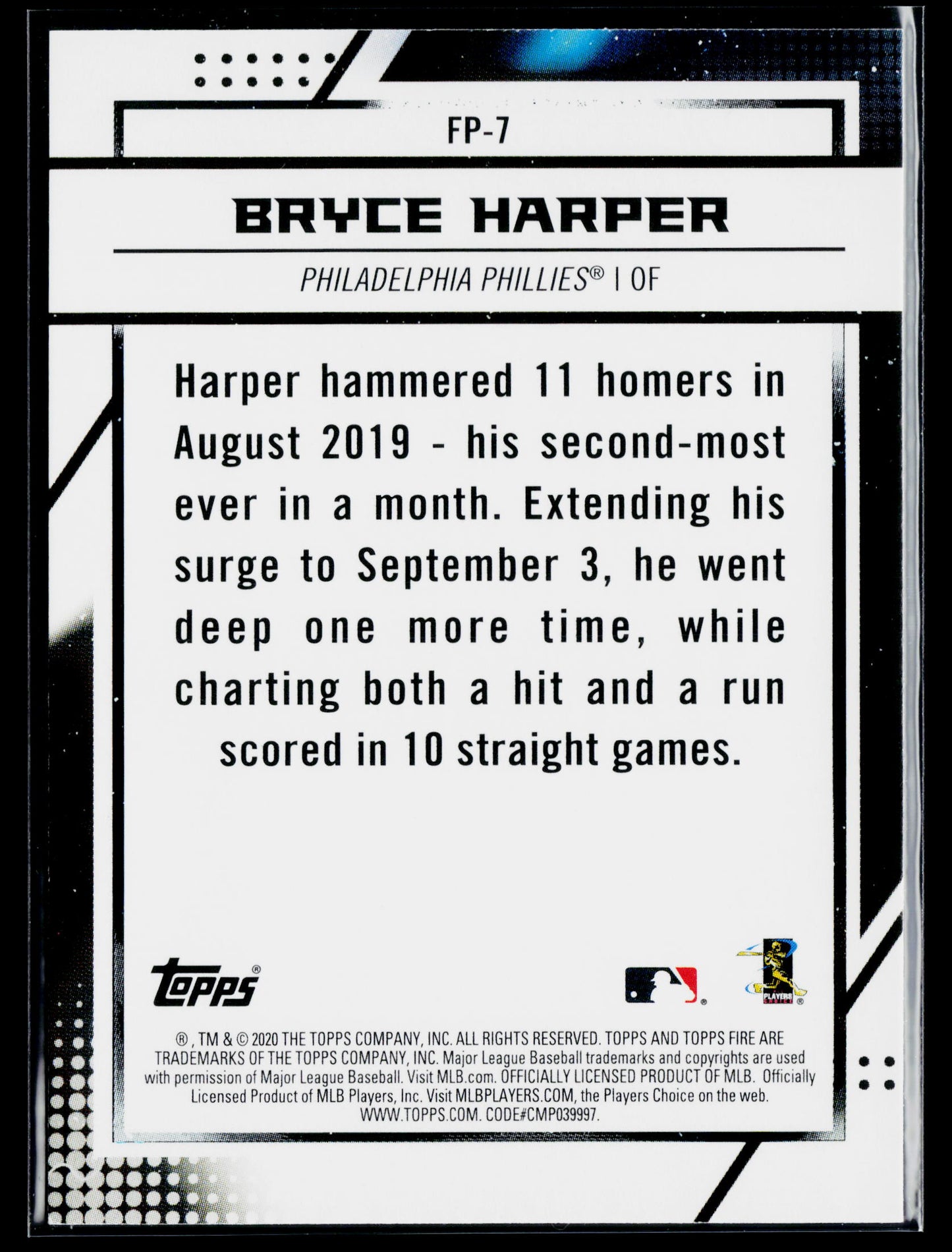 2020 Topps Chrome Bryce Harper Topps Fire NBCD Preview #FP-7