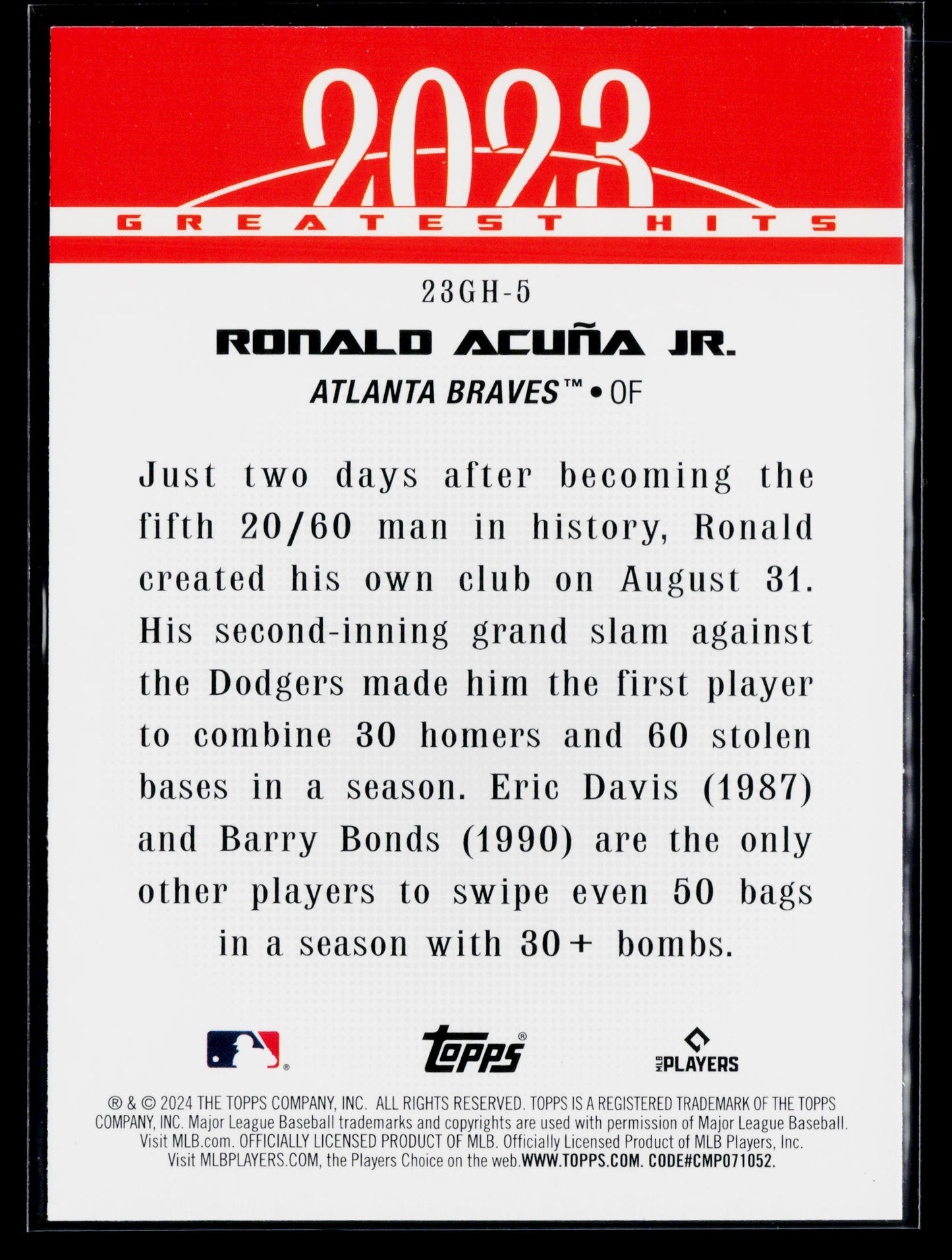 2024 Topps Ronald Acuña Jr. 2023 Greatest Hits #23GH-5