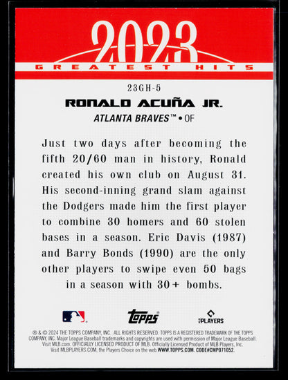 2024 Topps Ronald Acuña Jr. 2023 Greatest Hits #23GH-5