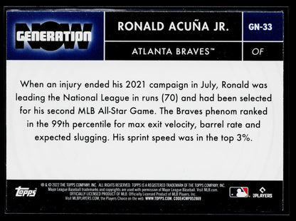 2022 Topps Ronald Acuña Jr. Generation Now #GN-33